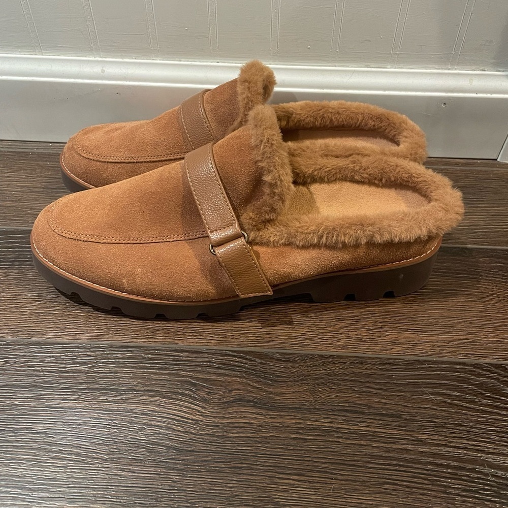 Vionic Kailen Faux Fur Shearling Mules Comfort Orthotic Comfy Fuzzy in Toffee 10 - Picture 5 of 12